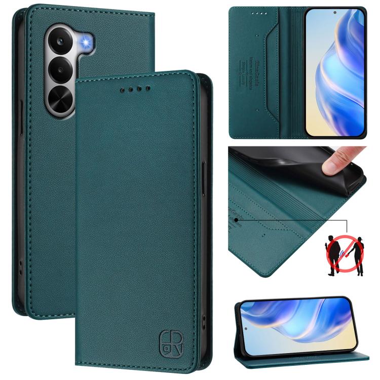 RC01 Dual-Folded Magnetic Suction RFID Leather Phone Case, For Realme P4x / OnePlus CE6 Lite, For Realme 16T 5G, For Realme P4 Power 5G