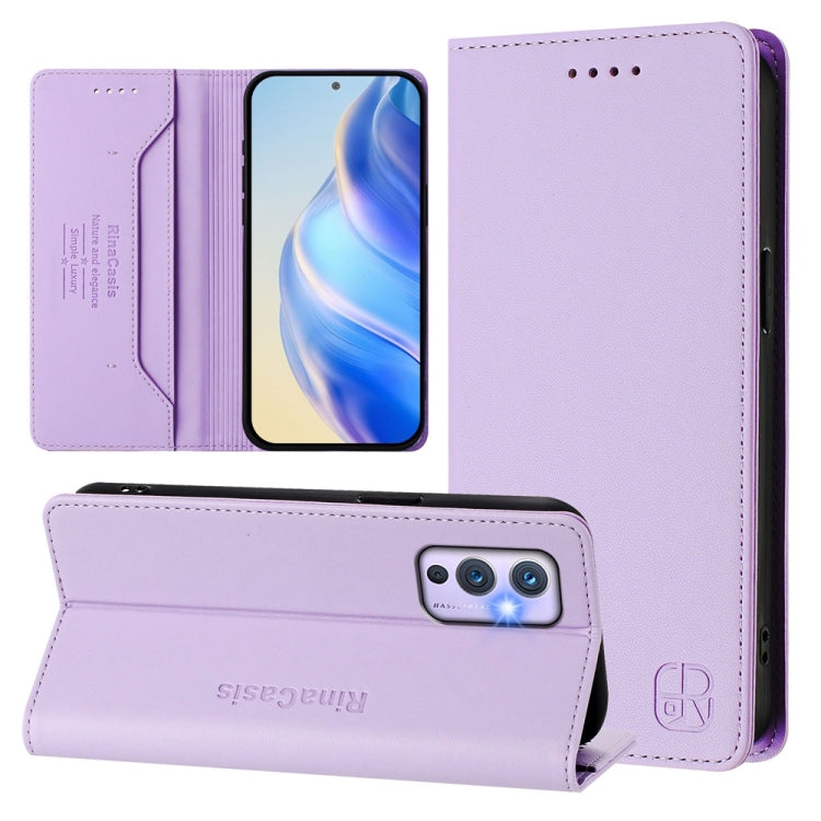 RC01 Dual-Folded Magnetic Suction RFID Leather Phone Case, For OnePlus 9 Pro, For OnePlus 9