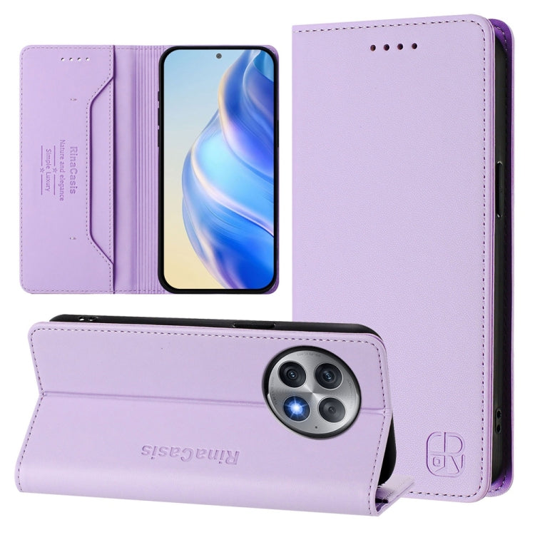 RC01 Dual-Folded Magnetic Suction RFID Leather Phone Case, For OnePlus 12R, For OnePlus 12 Global, For OnePlus Ace 2 Pro