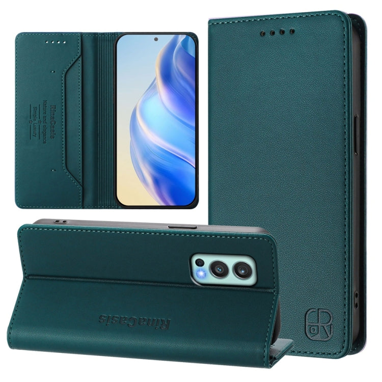 RC01 Dual-Folded Magnetic Suction RFID Leather Phone Case, For OnePlus 9R / OnePlus 8T, For OnePlus Nord CE 5G, For OnePlus Nord 2 5G