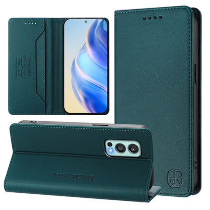 RC01 Dual-Folded Magnetic Suction RFID Leather Phone Case, For OnePlus 9R / OnePlus 8T, For OnePlus Nord CE 5G, For OnePlus Nord 2 5G