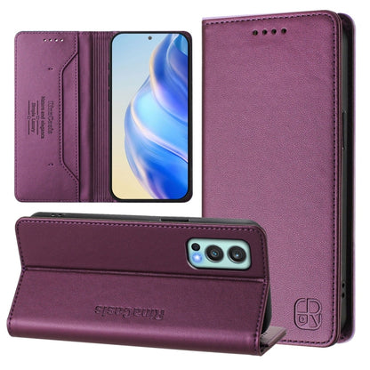 RC01 Dual-Folded Magnetic Suction RFID Leather Phone Case, For OnePlus 9R / OnePlus 8T, For OnePlus Nord CE 5G, For OnePlus Nord 2 5G