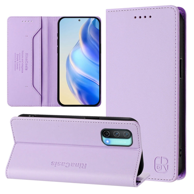 RC01 Dual-Folded Magnetic Suction RFID Leather Phone Case, For OnePlus 9R / OnePlus 8T, For OnePlus Nord CE 5G, For OnePlus Nord 2 5G