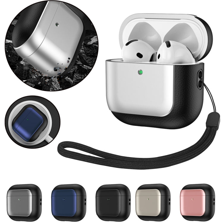 Electroplating Leather Texture Wireless Earbuds Box Protective Case, For AirPods 4 ANC, For AirPods 4