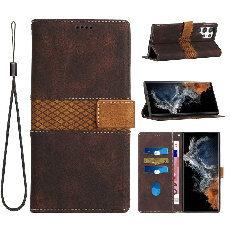 Grid Stitching Leather Phone Case with Lanyard, For Samsung Galaxy S22 Ultra 5G, For Samsung Galaxy S22+ 5G, For Samsung Galaxy S22 5G, For Samsung Galaxy S21 FE 5G, For Samsung Galaxy S21 5G, For Samsung Galaxy S21+ 5G