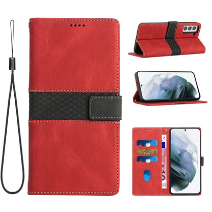 Grid Stitching Leather Phone Case with Lanyard, For Samsung Galaxy S22 Ultra 5G, For Samsung Galaxy S22+ 5G, For Samsung Galaxy S22 5G, For Samsung Galaxy S21 FE 5G, For Samsung Galaxy S21 5G, For Samsung Galaxy S21+ 5G