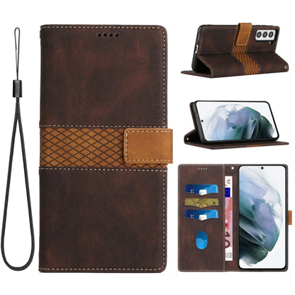 Grid Stitching Leather Phone Case with Lanyard, For Samsung Galaxy S22 Ultra 5G, For Samsung Galaxy S22+ 5G, For Samsung Galaxy S22 5G, For Samsung Galaxy S21 FE 5G, For Samsung Galaxy S21 5G, For Samsung Galaxy S21+ 5G