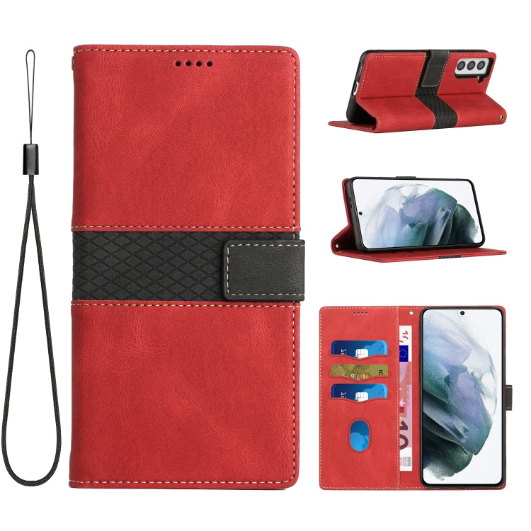 Grid Stitching Leather Phone Case with Lanyard, For Samsung Galaxy S22 Ultra 5G, For Samsung Galaxy S22+ 5G, For Samsung Galaxy S22 5G, For Samsung Galaxy S21 FE 5G, For Samsung Galaxy S21 5G, For Samsung Galaxy S21+ 5G