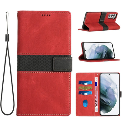 Grid Stitching Leather Phone Case with Lanyard, For Samsung Galaxy S22 Ultra 5G, For Samsung Galaxy S22+ 5G, For Samsung Galaxy S22 5G, For Samsung Galaxy S21 FE 5G, For Samsung Galaxy S21 5G, For Samsung Galaxy S21+ 5G