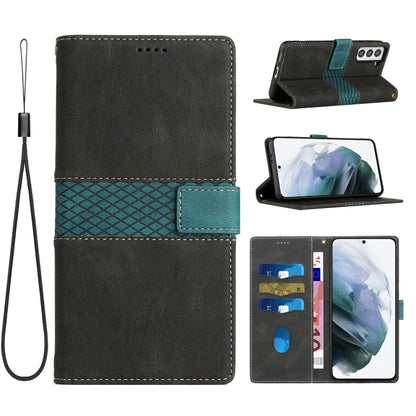 Grid Stitching Leather Phone Case with Lanyard, For Samsung Galaxy S22 Ultra 5G, For Samsung Galaxy S22+ 5G, For Samsung Galaxy S22 5G, For Samsung Galaxy S21 FE 5G, For Samsung Galaxy S21 5G, For Samsung Galaxy S21+ 5G