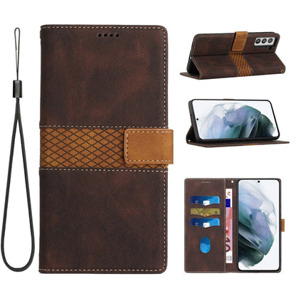 Grid Stitching Leather Phone Case with Lanyard, For Samsung Galaxy S22 Ultra 5G, For Samsung Galaxy S22+ 5G, For Samsung Galaxy S22 5G, For Samsung Galaxy S21 FE 5G, For Samsung Galaxy S21 5G, For Samsung Galaxy S21+ 5G