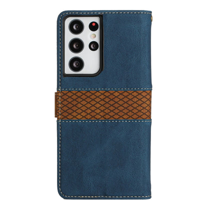 Grid Stitching Leather Phone Case with Lanyard, For Samsung Galaxy S21 Ultra 5G