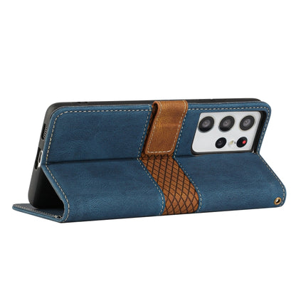 Grid Stitching Leather Phone Case with Lanyard, For Samsung Galaxy S21 Ultra 5G