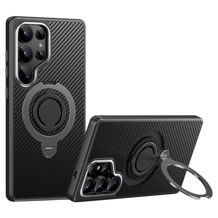 Carbon Fiber MagSafe Phone Case with 360 Degree Rotating Holder, For Samsung Galaxy S25 5G, For Samsung Galaxy S25+ 5G, For Samsung Galaxy S25 Ultra 5G