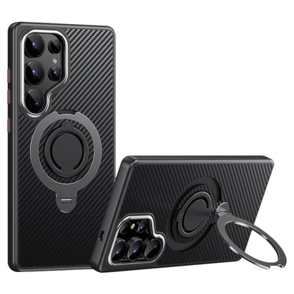 Carbon Fiber MagSafe Phone Case with 360 Degree Rotating Holder, For Samsung Galaxy S25 5G, For Samsung Galaxy S25+ 5G, For Samsung Galaxy S25 Ultra 5G