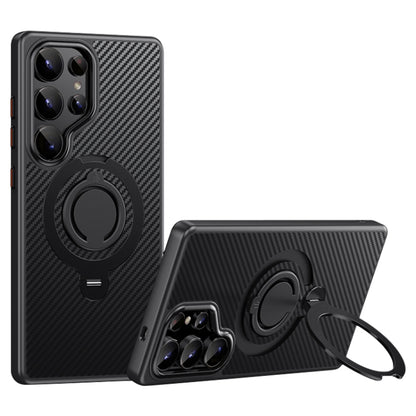Carbon Fiber MagSafe Phone Case with 360 Degree Rotating Holder, For Samsung Galaxy S25 5G, For Samsung Galaxy S25+ 5G, For Samsung Galaxy S25 Ultra 5G