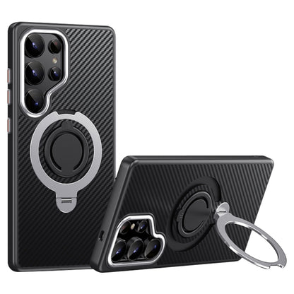 Carbon Fiber MagSafe Phone Case with 360 Degree Rotating Holder, For Samsung Galaxy S25 5G, For Samsung Galaxy S25+ 5G, For Samsung Galaxy S25 Ultra 5G