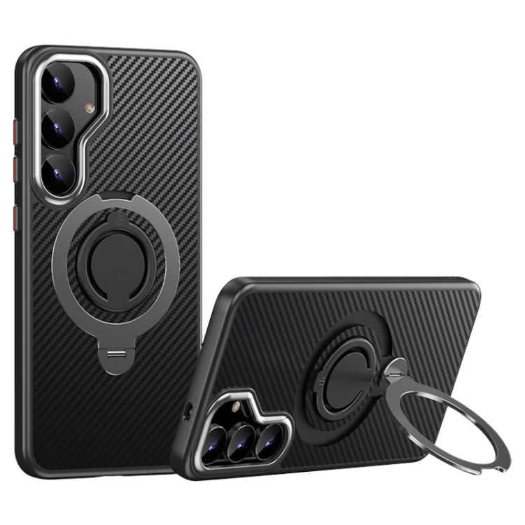 Carbon Fiber MagSafe Phone Case with 360 Degree Rotating Holder, For Samsung Galaxy S25 5G, For Samsung Galaxy S25+ 5G, For Samsung Galaxy S25 Ultra 5G