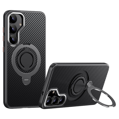 Carbon Fiber MagSafe Phone Case with 360 Degree Rotating Holder, For Samsung Galaxy S25 5G, For Samsung Galaxy S25+ 5G, For Samsung Galaxy S25 Ultra 5G