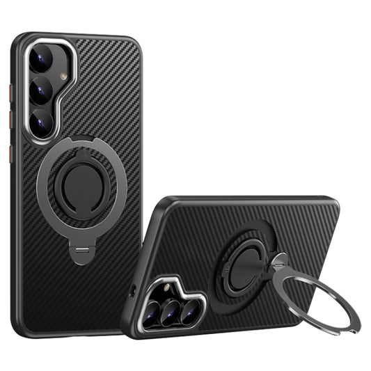 Carbon Fiber MagSafe Phone Case with 360 Degree Rotating Holder, For Samsung Galaxy S25 5G, For Samsung Galaxy S25+ 5G, For Samsung Galaxy S25 Ultra 5G