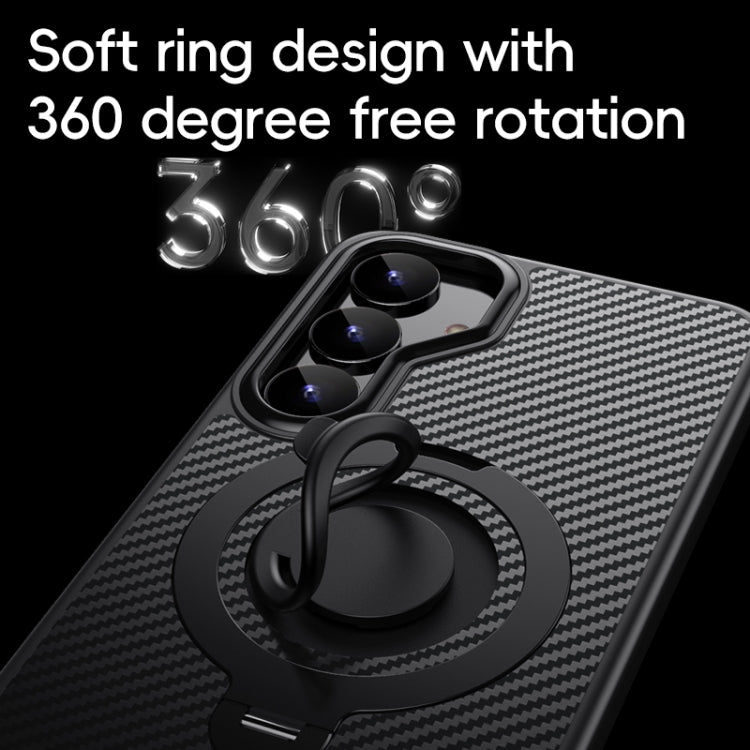 Carbon Fiber MagSafe Phone Case with 360 Degree Rotating Holder, For Samsung Galaxy S25 5G, For Samsung Galaxy S25+ 5G, For Samsung Galaxy S25 Ultra 5G