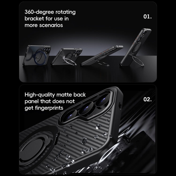 Carbon Fiber MagSafe Phone Case with 360 Degree Rotating Holder, For Samsung Galaxy S25 5G, For Samsung Galaxy S25+ 5G, For Samsung Galaxy S25 Ultra 5G