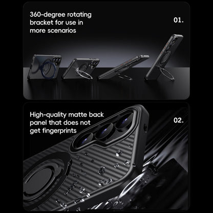 Carbon Fiber MagSafe Phone Case with 360 Degree Rotating Holder, For Samsung Galaxy S25 5G, For Samsung Galaxy S25+ 5G, For Samsung Galaxy S25 Ultra 5G
