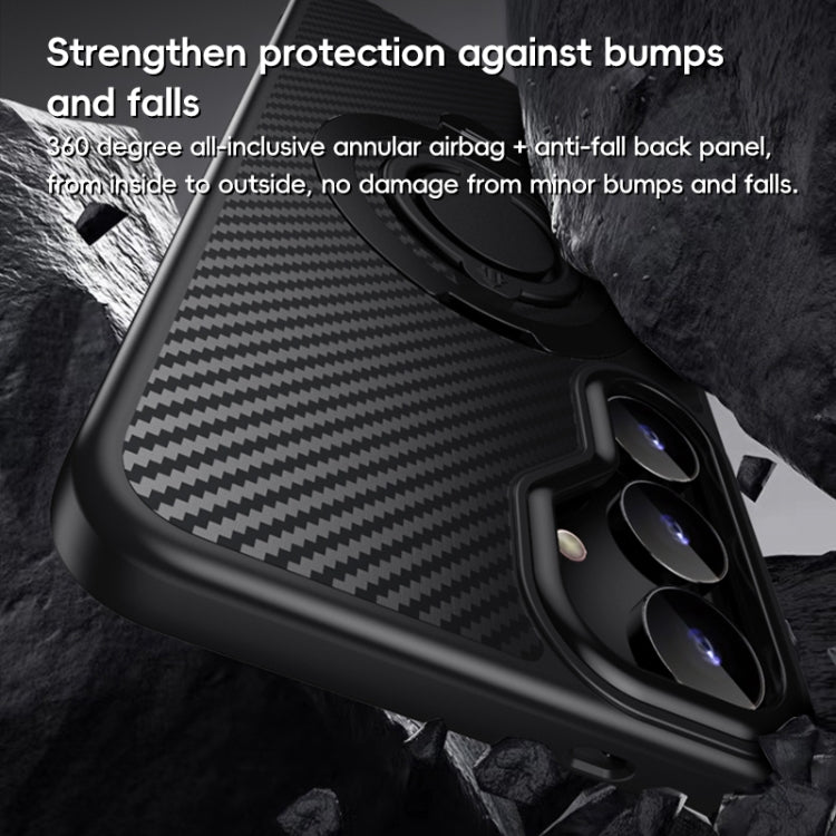 Carbon Fiber MagSafe Phone Case with 360 Degree Rotating Holder, For Samsung Galaxy S25 5G, For Samsung Galaxy S25+ 5G, For Samsung Galaxy S25 Ultra 5G