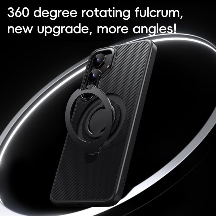 Carbon Fiber MagSafe Phone Case with 360 Degree Rotating Holder, For Samsung Galaxy S25 5G, For Samsung Galaxy S25+ 5G, For Samsung Galaxy S25 Ultra 5G