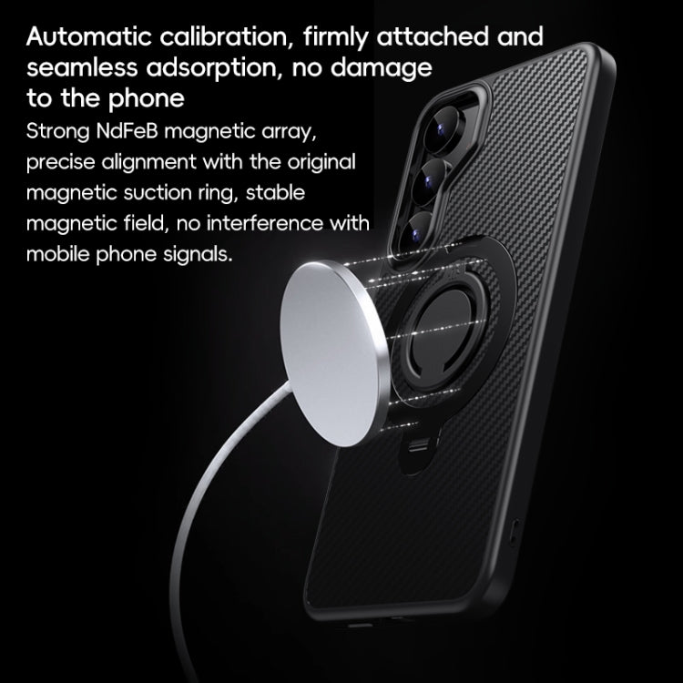 Carbon Fiber MagSafe Phone Case with 360 Degree Rotating Holder, For Samsung Galaxy S25 5G, For Samsung Galaxy S25+ 5G, For Samsung Galaxy S25 Ultra 5G