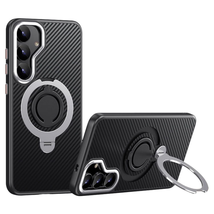 Carbon Fiber MagSafe Phone Case with 360 Degree Rotating Holder, For Samsung Galaxy S25 5G, For Samsung Galaxy S25+ 5G, For Samsung Galaxy S25 Ultra 5G