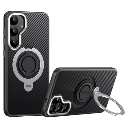 Carbon Fiber MagSafe Phone Case with 360 Degree Rotating Holder, For Samsung Galaxy S25 5G, For Samsung Galaxy S25+ 5G, For Samsung Galaxy S25 Ultra 5G