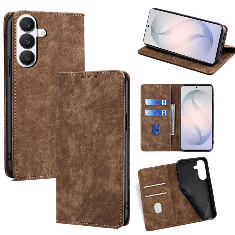 RFID Anti-theft Brush Magnetic Leather Phone Case, For Samsung Galaxy S26+ 5G, For Samsung Galaxy S26 Ultra 5G, For Samsung Galaxy S26 5G, For Samsung Galaxy S25 5G