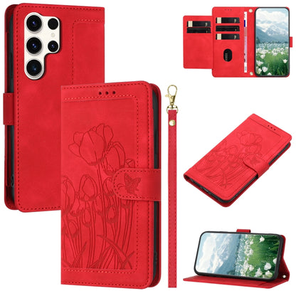Tulips Embossed Leather Phone Case with Lanyard, For Samsung Galaxy S25+ 5G, For Samsung Galaxy S25 Ultra 5G, For Samsung Galaxy S24 FE 5G, For Samsung Galaxy S24 Ultra 5G