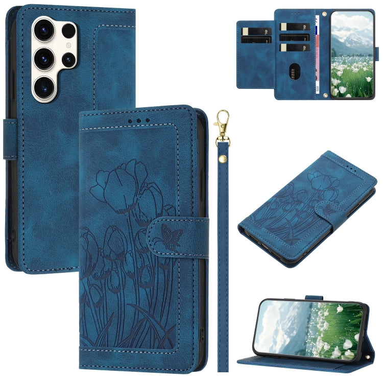 Tulips Embossed Leather Phone Case with Lanyard, For Samsung Galaxy S25+ 5G, For Samsung Galaxy S25 Ultra 5G, For Samsung Galaxy S24 FE 5G, For Samsung Galaxy S24 Ultra 5G
