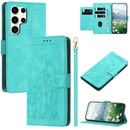 Tulips Embossed Leather Phone Case with Lanyard, For Samsung Galaxy S25+ 5G, For Samsung Galaxy S25 Ultra 5G, For Samsung Galaxy S24 FE 5G, For Samsung Galaxy S24 Ultra 5G