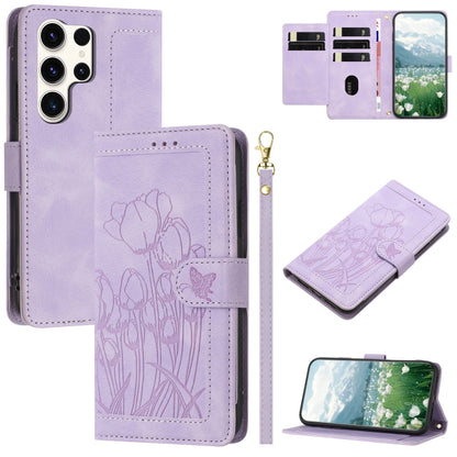 Tulips Embossed Leather Phone Case with Lanyard, For Samsung Galaxy S25+ 5G, For Samsung Galaxy S25 Ultra 5G, For Samsung Galaxy S24 FE 5G, For Samsung Galaxy S24 Ultra 5G