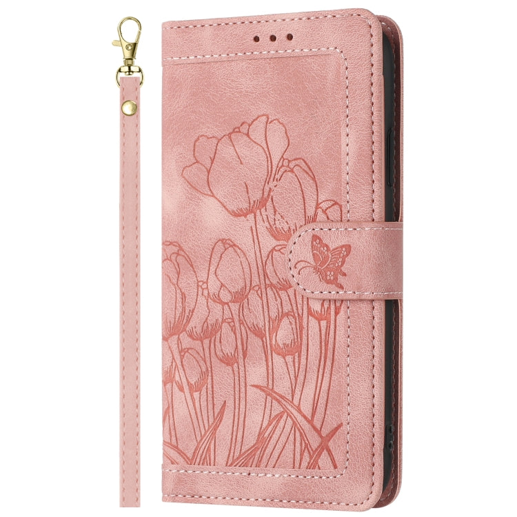 Tulips Embossed Leather Phone Case with Lanyard, For Samsung Galaxy S23+ 5G, For Samsung Galaxy S23 5G, For Samsung Galaxy S20 FE, For Samsung Galaxy S22 Ultra 5G