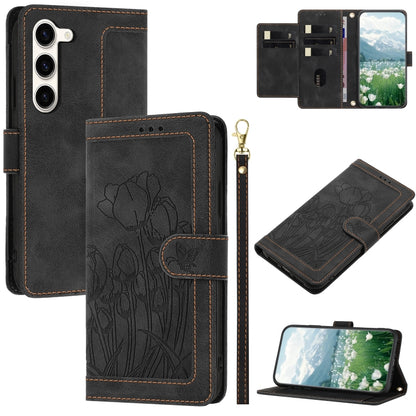 Tulips Embossed Leather Phone Case with Lanyard, For Samsung Galaxy S23+ 5G, For Samsung Galaxy S23 5G, For Samsung Galaxy S20 FE, For Samsung Galaxy S22 Ultra 5G