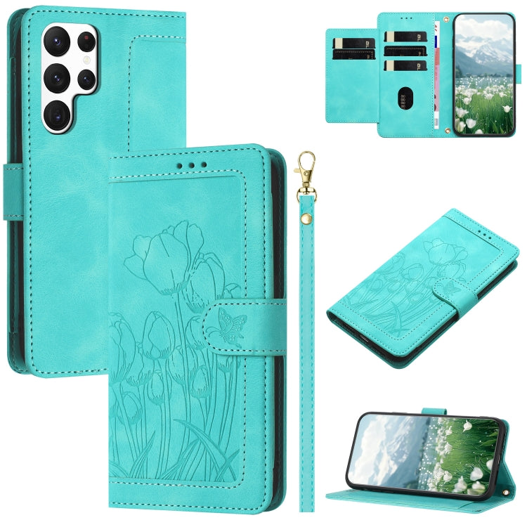 Tulips Embossed Leather Phone Case with Lanyard, For Samsung Galaxy S23+ 5G, For Samsung Galaxy S23 5G, For Samsung Galaxy S20 FE, For Samsung Galaxy S22 Ultra 5G