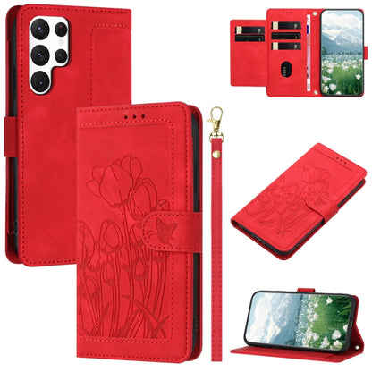 Tulips Embossed Leather Phone Case with Lanyard, For Samsung Galaxy S23+ 5G, For Samsung Galaxy S23 5G, For Samsung Galaxy S20 FE, For Samsung Galaxy S22 Ultra 5G