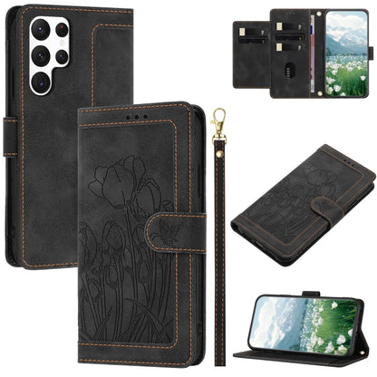 Tulips Embossed Leather Phone Case with Lanyard, For Samsung Galaxy S23+ 5G, For Samsung Galaxy S23 5G, For Samsung Galaxy S20 FE, For Samsung Galaxy S22 Ultra 5G
