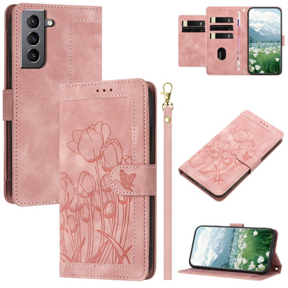 Tulips Embossed Leather Phone Case with Lanyard, For Samsung Galaxy S22+ 5G, For Samsung Galaxy S22 5G, For Samsung Galaxy S21 FE 5G, For Samsung Galaxy S21 5G