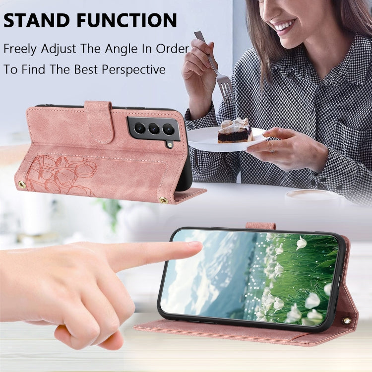 Tulips Embossed Leather Phone Case with Lanyard, For Samsung Galaxy S22+ 5G, For Samsung Galaxy S22 5G, For Samsung Galaxy S21 FE 5G, For Samsung Galaxy S21 5G