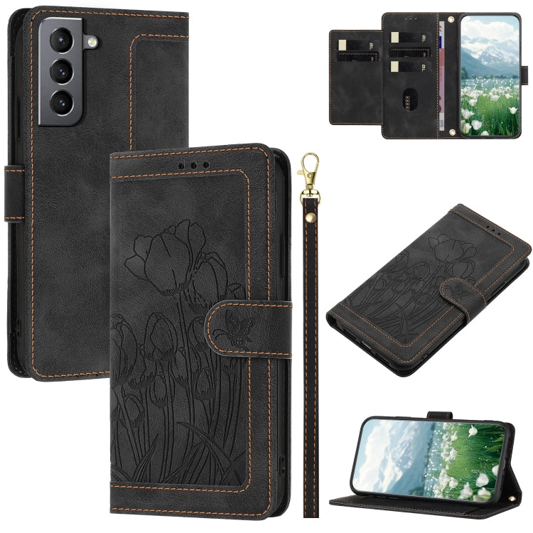 Tulips Embossed Leather Phone Case with Lanyard, For Samsung Galaxy S22+ 5G, For Samsung Galaxy S22 5G, For Samsung Galaxy S21 FE 5G, For Samsung Galaxy S21 5G