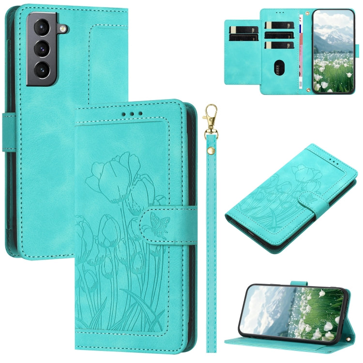 Tulips Embossed Leather Phone Case with Lanyard, For Samsung Galaxy S22+ 5G, For Samsung Galaxy S22 5G, For Samsung Galaxy S21 FE 5G, For Samsung Galaxy S21 5G