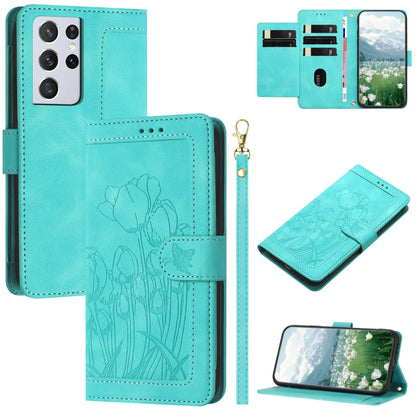 Tulips Embossed Leather Phone Case with Lanyard, For Samsung Galaxy S21 FE 5G, For Samsung Galaxy S21 5G, For Samsung Galaxy S21+ 5G, For Samsung Galaxy S21 Ultra 5G