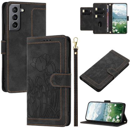 Tulips Embossed Leather Phone Case with Lanyard, For Samsung Galaxy S22+ 5G, For Samsung Galaxy S22 5G, For Samsung Galaxy S21 FE 5G, For Samsung Galaxy S21 5G