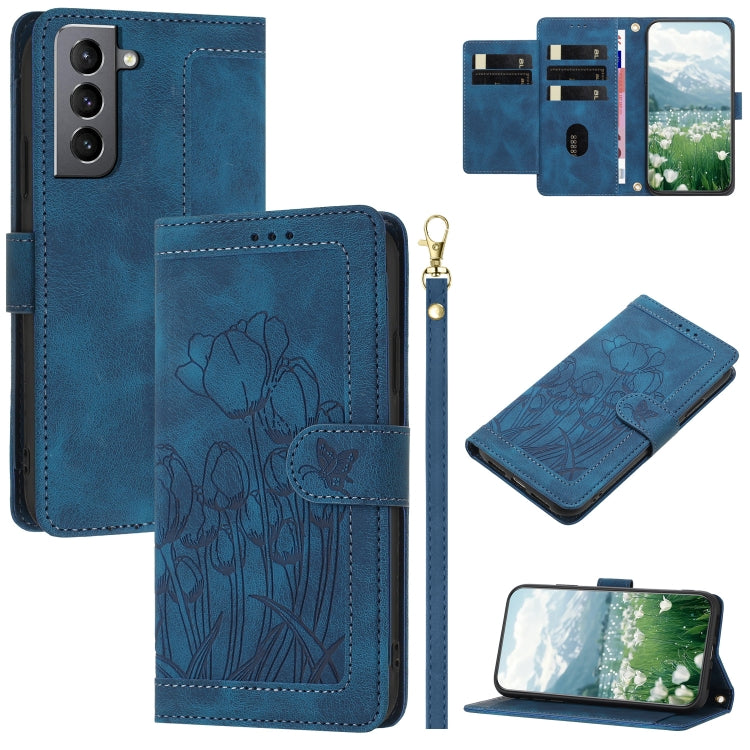 Tulips Embossed Leather Phone Case with Lanyard, For Samsung Galaxy S22+ 5G, For Samsung Galaxy S22 5G, For Samsung Galaxy S21 FE 5G, For Samsung Galaxy S21 5G