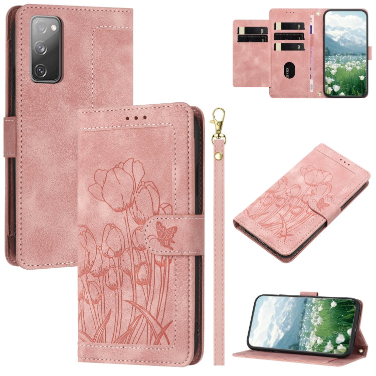 Tulips Embossed Leather Phone Case with Lanyard, For Samsung Galaxy S23+ 5G, For Samsung Galaxy S23 5G, For Samsung Galaxy S20 FE, For Samsung Galaxy S22 Ultra 5G